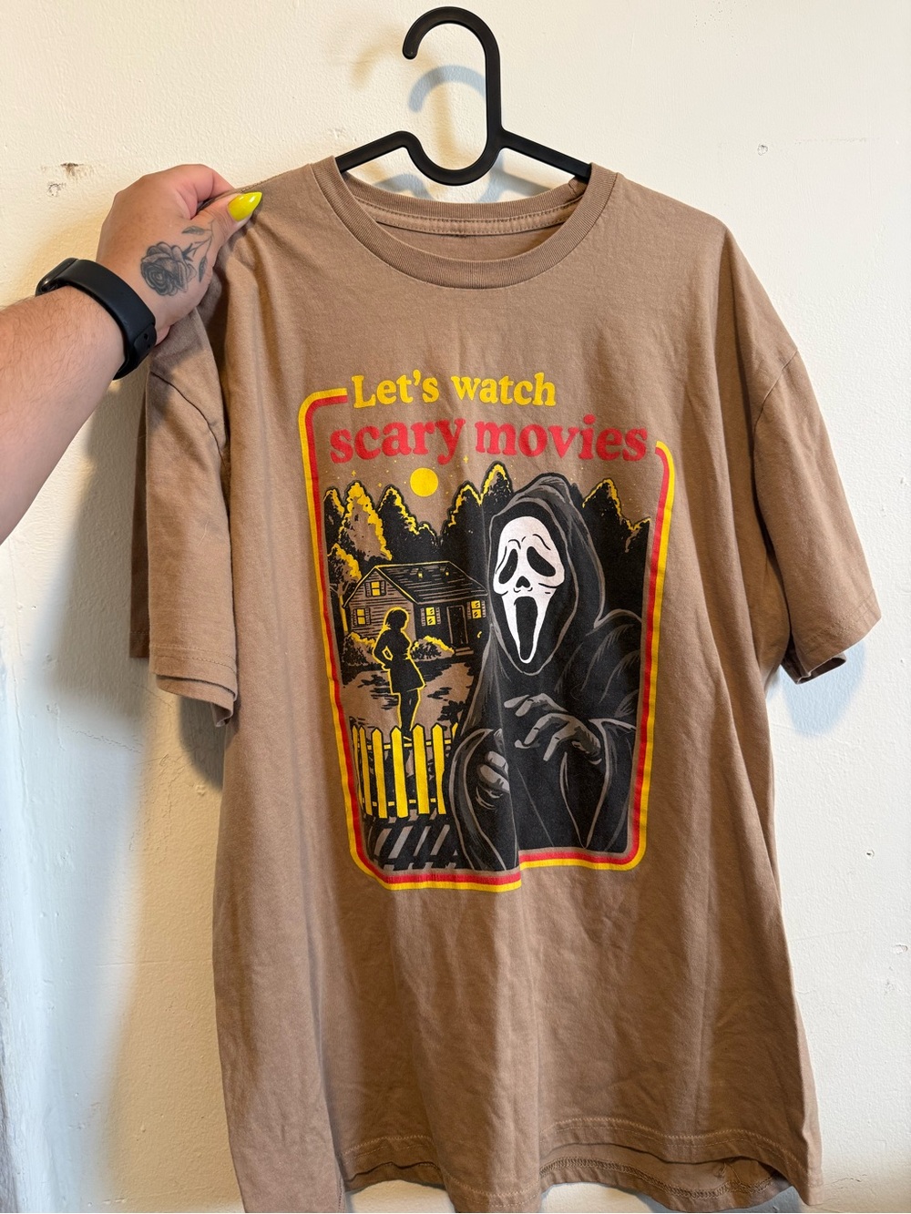 Let’s Watch Scary Movies Graphic Tee - Brown